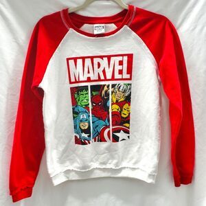 Marvel Super Heroes Long Sleeve Sweatshirt Graphic Tee Red & White Size Small